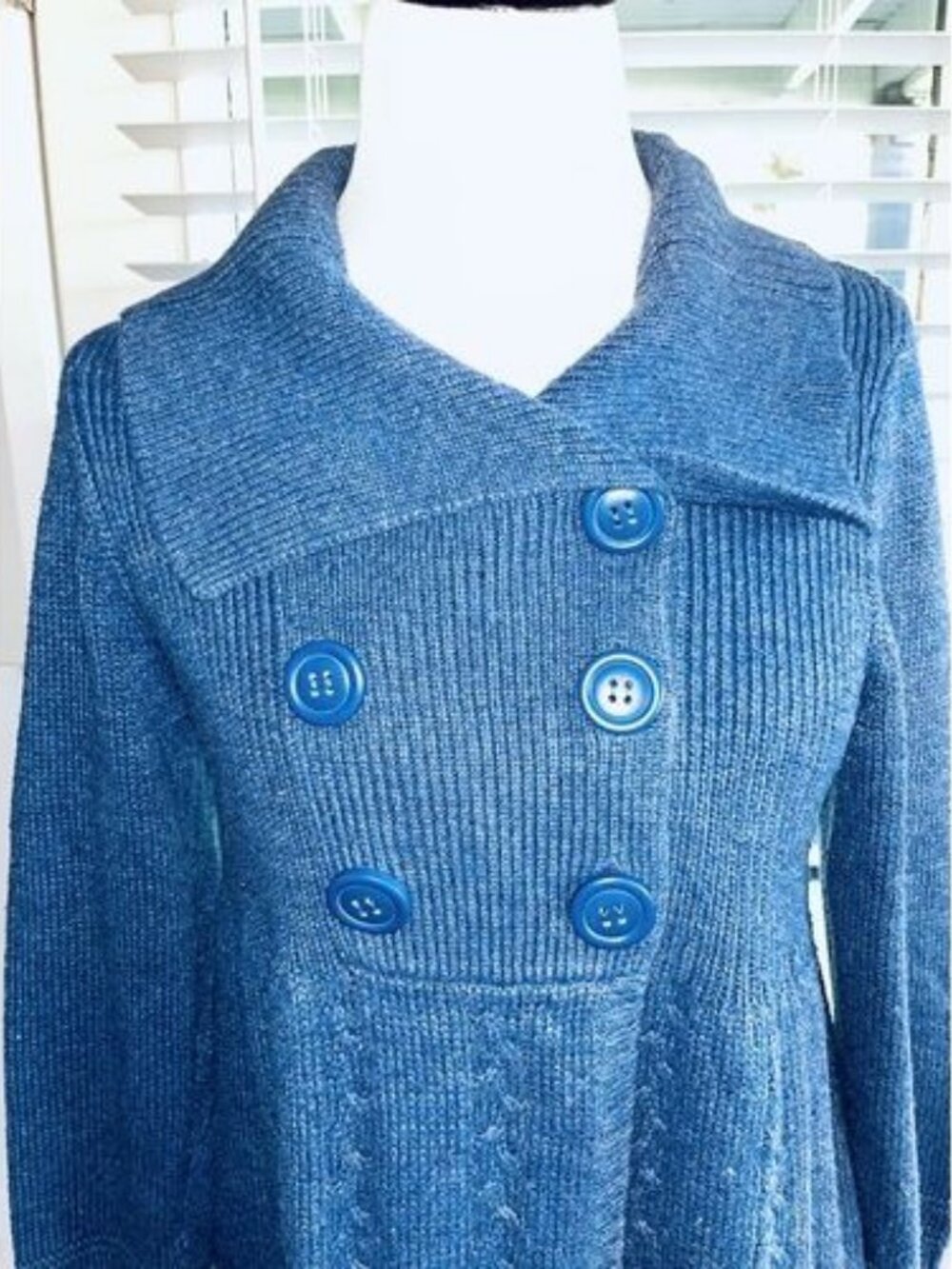 Caslon Cardigan Sweater Womens Size M Petite Blue Chunky Knit - Picture 2 of 6